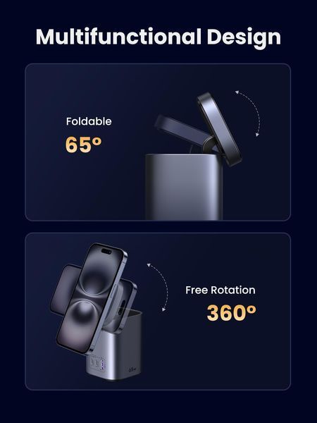 UGREEN Nexode GaN Зарядний пристрій (65W, Qi2 15W, 4-in-1) 55321 фото