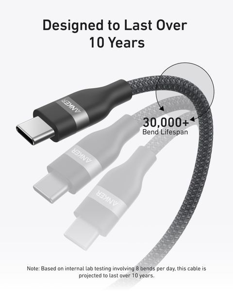 Кабель Anker USB-C до USB-C (240 W, плетений з перероблених матеріалів) &mdash; розмір: 6ft; колір: Чорний A82E2012 фото