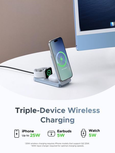 UGREEN MagFlow 3-in-1 Magnetic Бездротовий зарядний пристрій (Qi2 25W, MagSafe-Compatible) 55965 фото