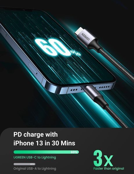 UGREEN USB C to Lightning Кабель &mdash; розмір: 1m 60759 фото