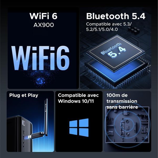 UGREEN AX900 WiFi Stick 6 Bluetooth 5.4 USB Flash Drive WiFi Antenna WPA2 75109-amz фото