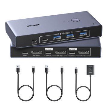 UGREEN DisplayPort KVM-перемикач 2 PCs 1 Monitor (DP 1.4, 8K@60Hz, 4 USB 3.0 Ports) 25962A фото