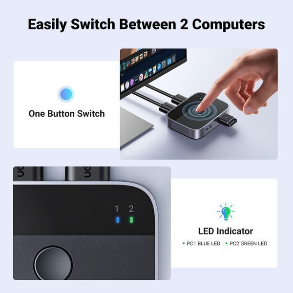 UGREEN Switch USB 3.0 KVM-перемикач 2 PC Inputs 2 Outputs 35313-amz фото