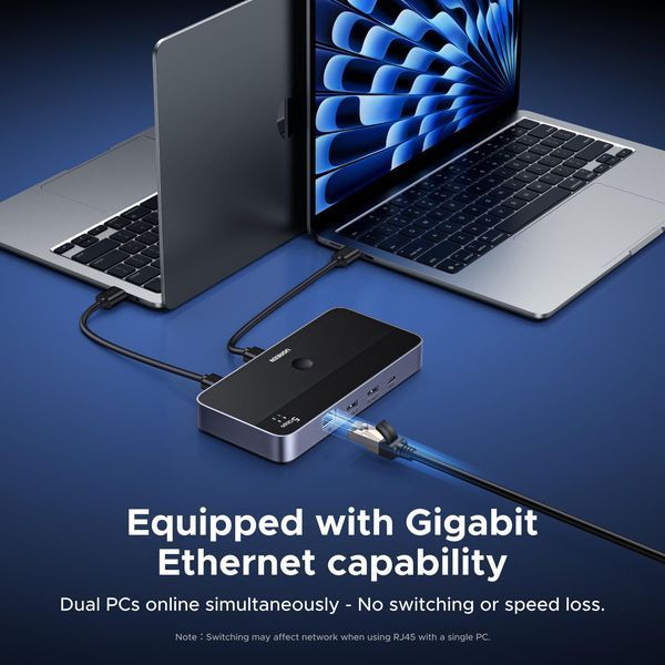 UGREEN USB 3.0 KVM-перемикач with Gigabit Ethernet (2-in-4 Out) 95623 фото