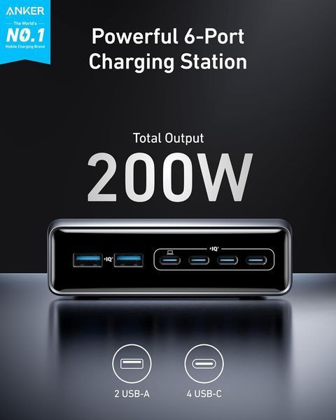 Зарядний пристрій Anker Prime (200 W, 6 портів, GaN) A2683341 фото