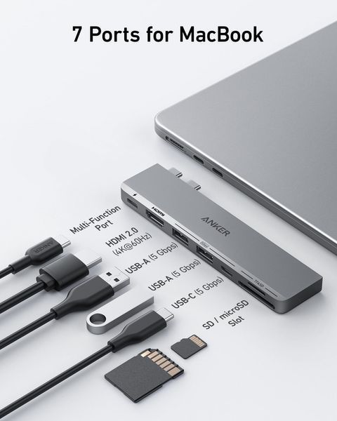 Хаб USB-C Anker 547 (7-в-2, для MacBook) A83540A1 фото