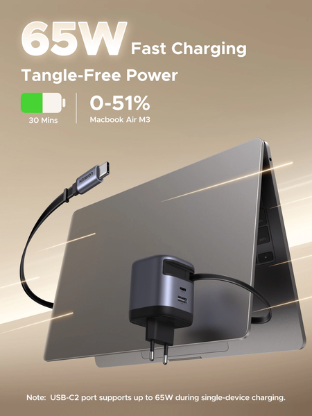UGREEN Nexode 65W Зарядний пристрій with Retractable USB-C Кабель 55900 фото