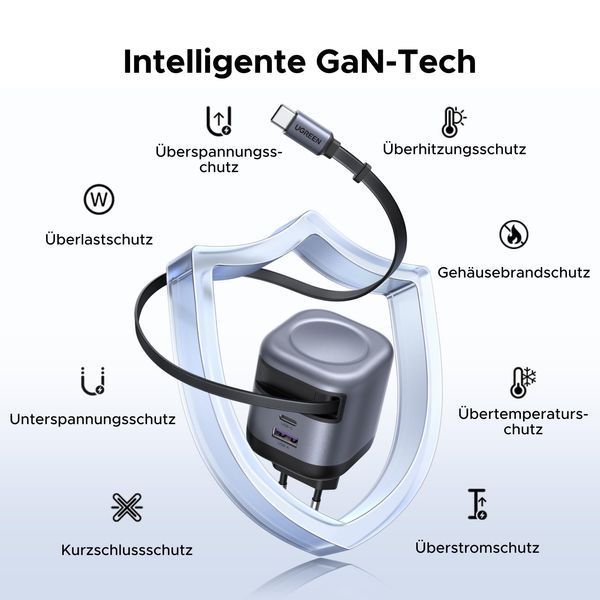 UGREEN Nexode 45W Зарядний пристрій with Retractable USB-C Кабель 65311 фото
