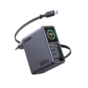 UGREEN Nexode Pro Smart Display Зарядний пристрій (160W, 4-Port, GaN, Retractable Кабель, App Control) 95256 фото