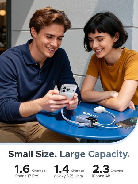 UGREEN Nexode Павербанк (10000mAh, 55W, 2 Ports, Built-in Кабель) 75701 фото