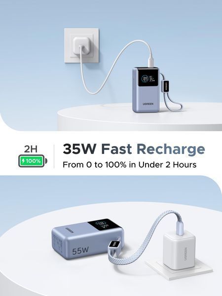 UGREEN Nexode Павербанк (10000mAh, 55W, 2 Ports, Built-in Кабель) 75701 фото